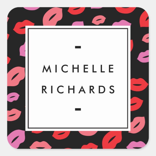 Glam Lip Print Makeup Artist Beauty Pink/Red/Black Square Sticker (Front)