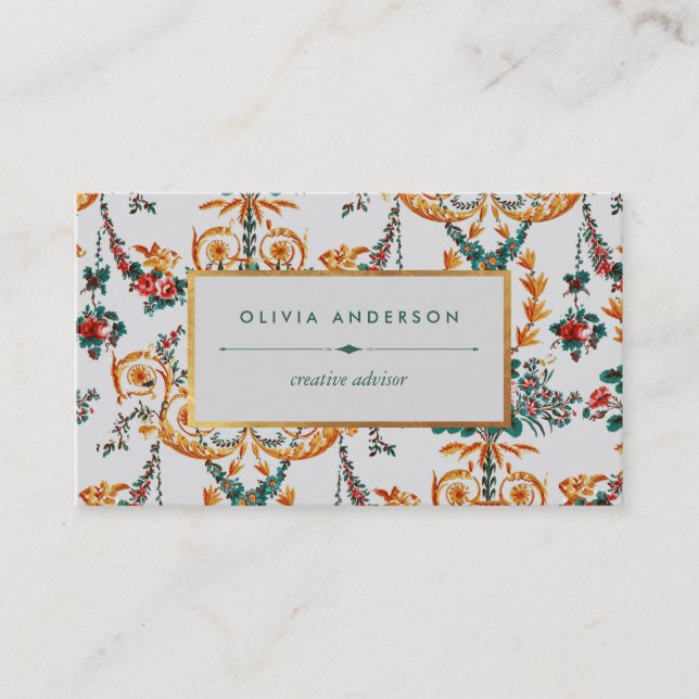 Glam Luxe Antique French Chateau Roses Wallpaper Business Card (Front)