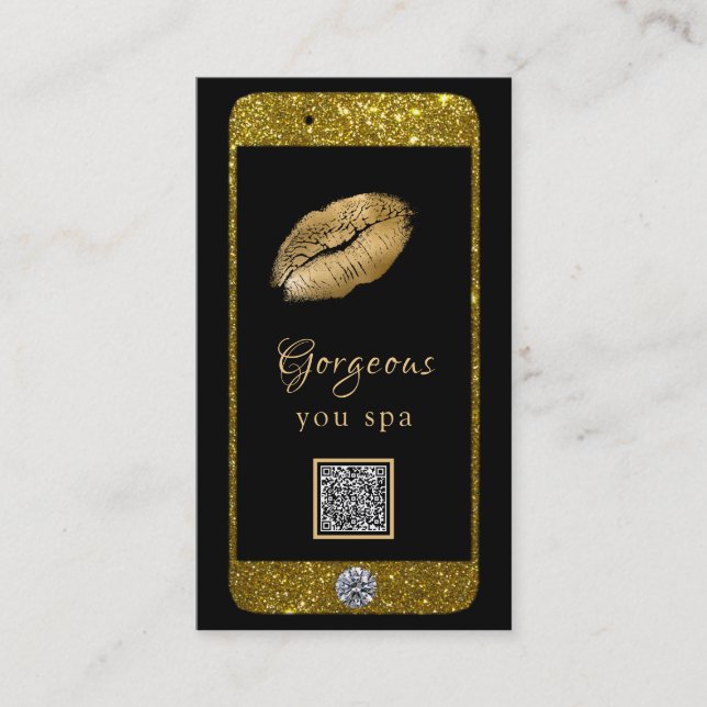 *~* Glam Luxe Cell Phone Gold QR LOGO Glitter Business Card (Front)