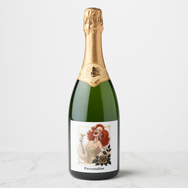 Glam Luxe Party Glamour Diva in Gold Personalize Sparkling Wine Label (Front)