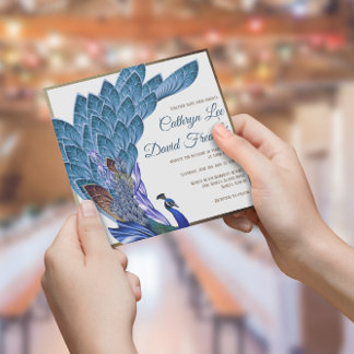 Glam & Luxe Peacock Blue & Gold Foil Wedding Invitation