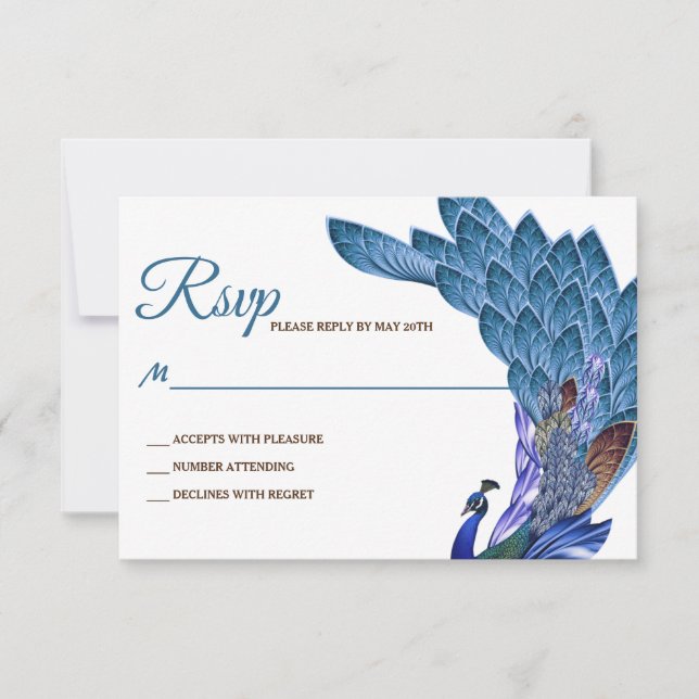 Glam & Luxe Peacock Wedding RSVP Card (Front)