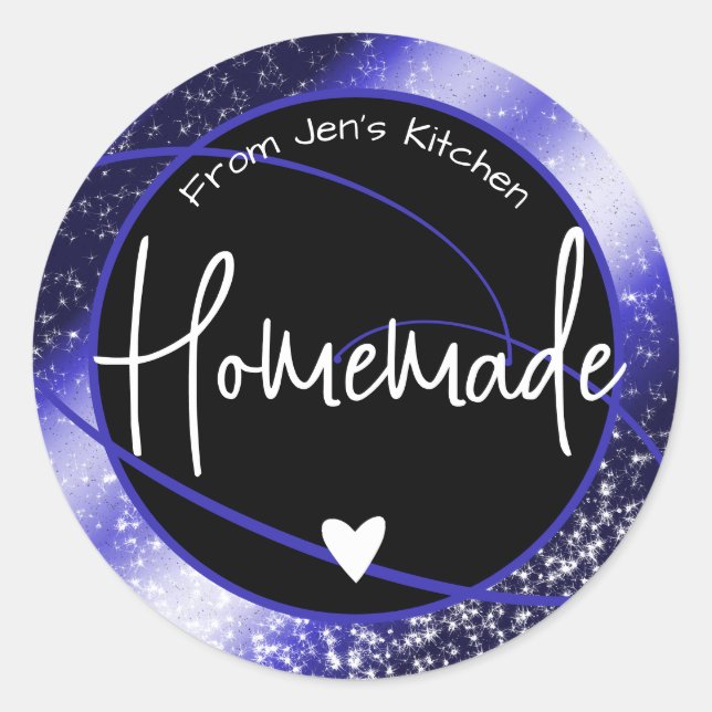 Glam Luxury Glitter Sparkle Blue Homemade Heart  Classic Round Sticker (Front)