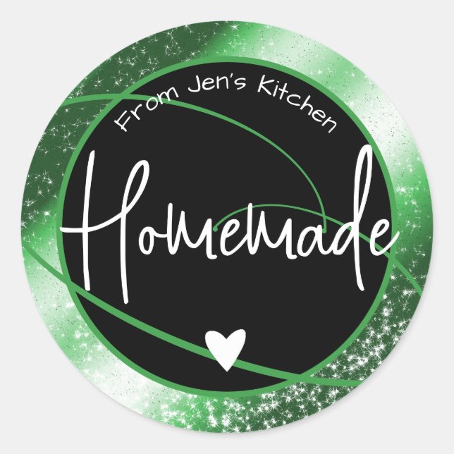 Glam Luxury Glitter Sparkle Green Homemade Heart  Classic Round Sticker (Front)