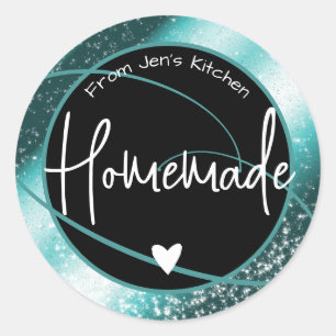 Glam Luxury Glitter Sparkle Teal Homemade Heart  Classic Round Sticker