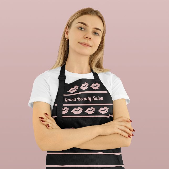 Glam Luxury Gold Rose Lips & Black Salon Uniform  Apron (Creator Uploaded)