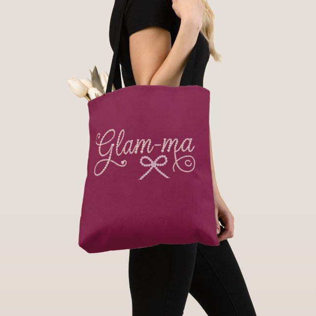 Glam-ma Pearl Script Grandma Tote Bag (Close Up)