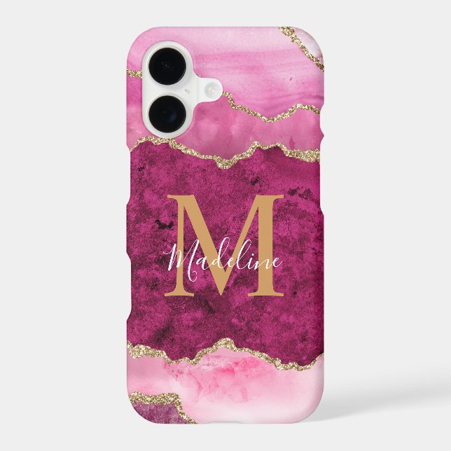 Glam Magenta Pink Gold Agate Geode Monogram (Back)