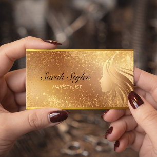 Glam Makeup Artist Hair Stylist Gold Glitter Stars Business Card