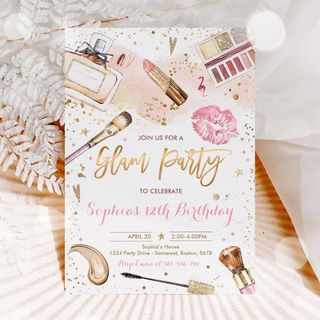 Glam Makeup Birthday Party Blush Pink Spa Party In Invitation (Creator Uploaded)