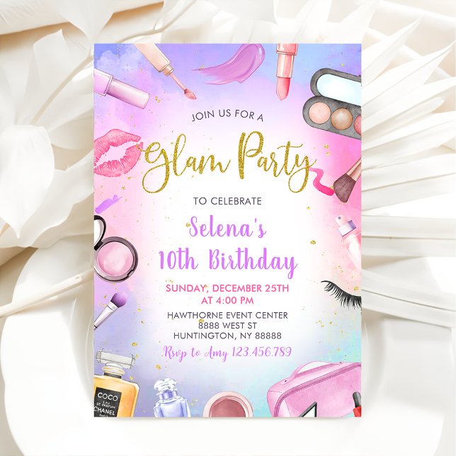 Glam Makeup Birthday Party Blush Pink Spa Party Invitation (Creator Uploaded)