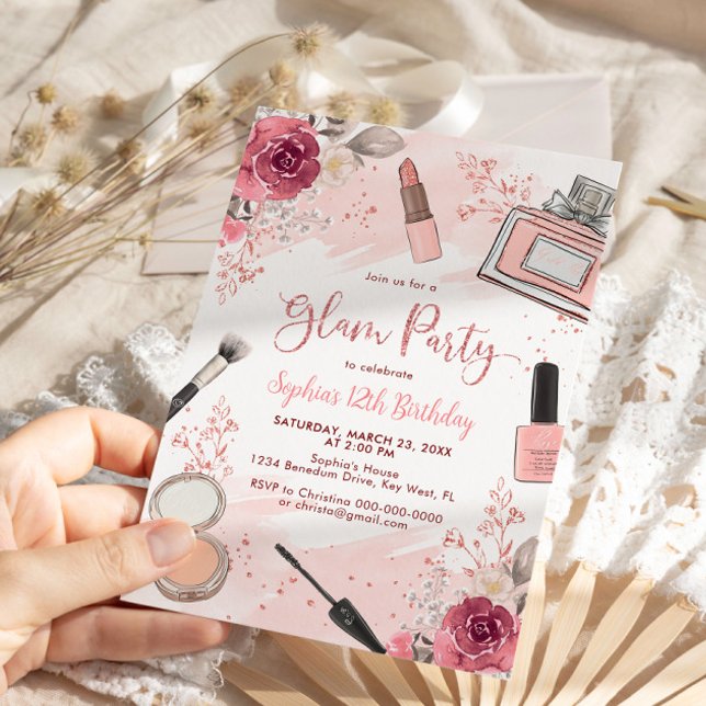 Glam Makeup Birthday Party Blush Pink Spa Party Invitation (Creator Uploaded)