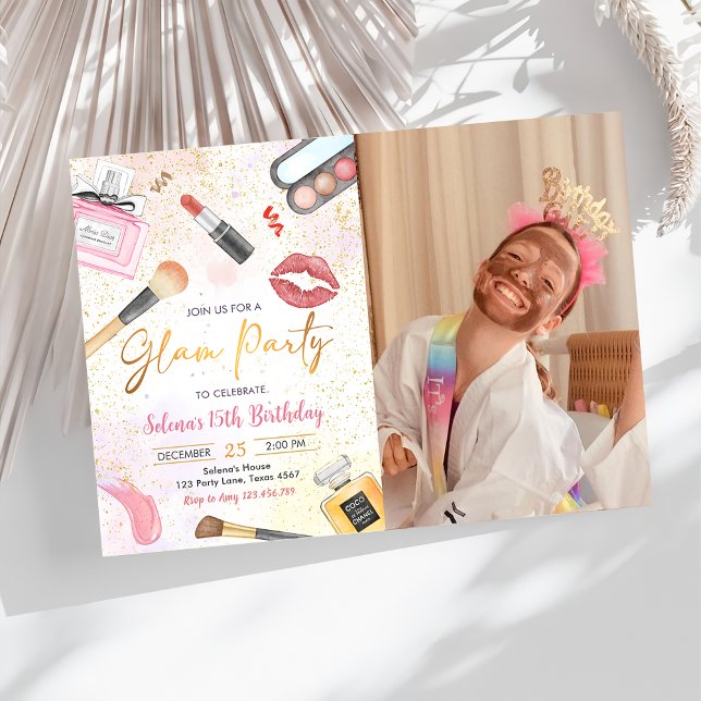 Glam Makeup Birthday Party Spa Party Photo Invitation (Creator Uploaded)