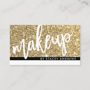 GLAM MAKEUP cute brush lettered gold glitter black Business Card
