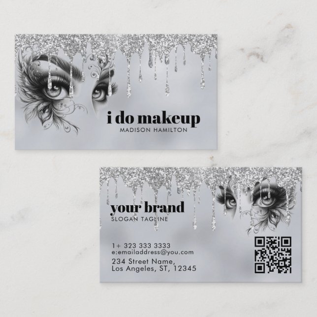 Glam Makeup dripping silver glitter Business Card (Front/Back)