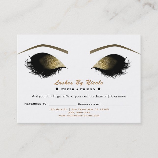 Glam Makeup Eyelashes Refer a Friend Aftercare Referral Card (Front)