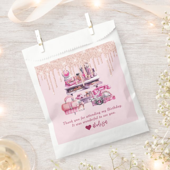 Glam Makeup Personalised Girl Birthday Favour Bags (Clipped)