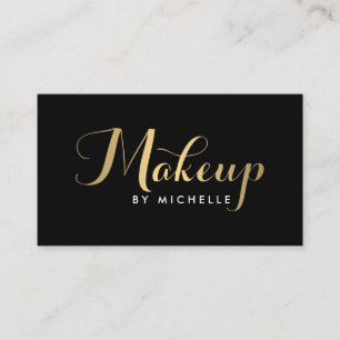Glam Makeup Script Text Gold/Black Business Card