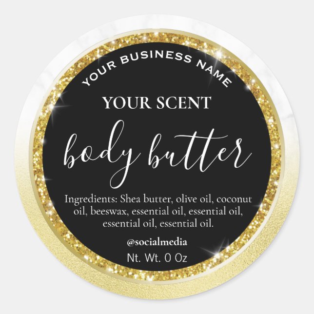 Glam Marble Gold Glitter Black Body Butter Labels (Front)