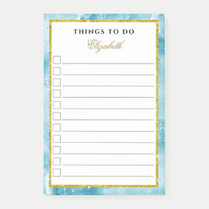Glam Marble Teal Aqua Blue Gold Girly To Do List Post-it Notes