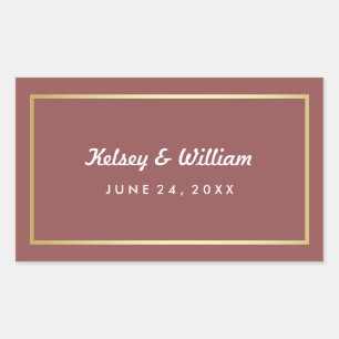 Glam Marsala and Gold Wedding Water Bottle Wrapper Rectangular Sticker
