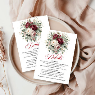 Glam Marsala Floral Eucalyptus Gold Wedding Info Enclosure Card