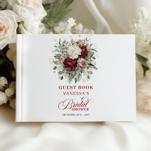 Glam Marsala Floral Gold Bridal Shower Guest Book