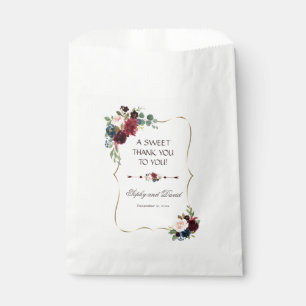Glam Merlot Navy Blue Floral Wedding THANK YOU Favour Bags