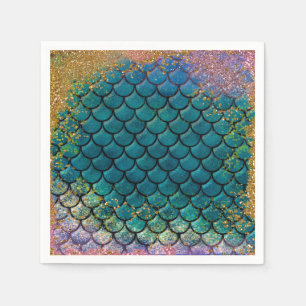 Glam Mermaid Fish Scales Teal Purple Gold Sparkle Napkin