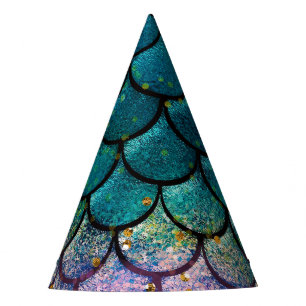 Glam Mermaid Fish Scales Teal Purple Gold Sparkle Party Hat