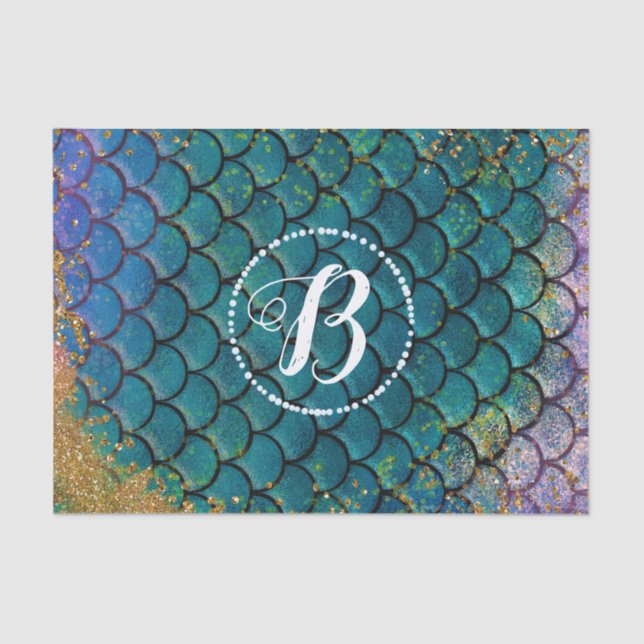 Glam Mermaid Fish Scales Teal Purple Gold Sparkle Tissue Paper (Front)