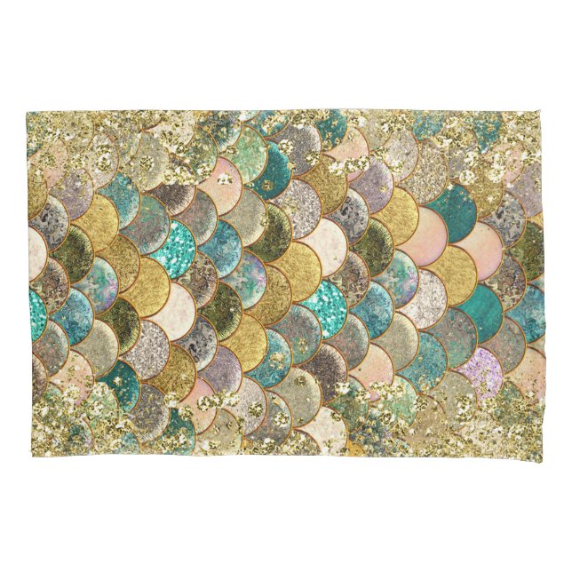 Glam Mermaid Scales Glitter Sparkle Modern Chic Pillowcase (Front)