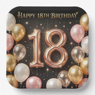 Glam Metallic Balloon Happy 18th Birthday Design Paper Plate
