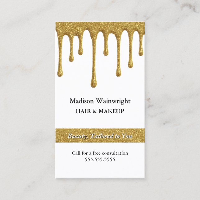 Glam Metallic Gold Glitter Drips Business Card (Front)