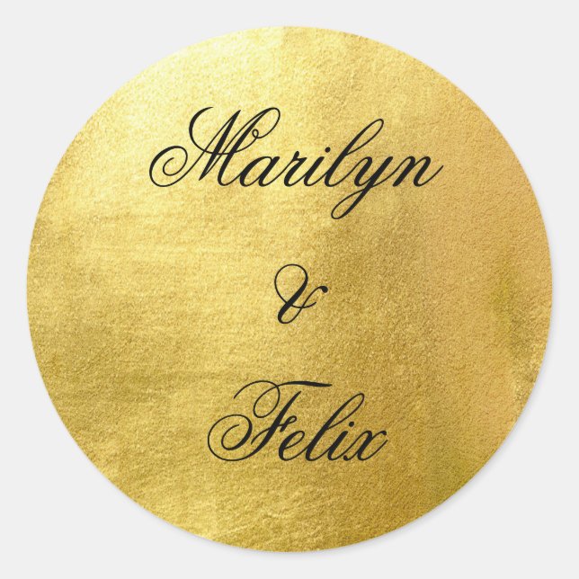 Glam Metallic Gold Monogram Wedding Classic Round Sticker (Front)