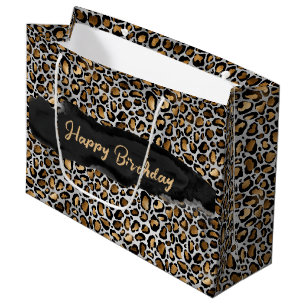 Glam Metallic Leopard Print Birthday Large Gift Bag