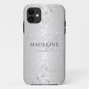 Glam Metallic Silver Glitter Customizable Name iPhone 11 Case