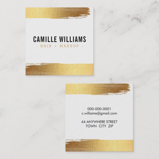 GLAM MINIMALIST luxury faux gold foil brush stroke Square Business Card (Front/Back)