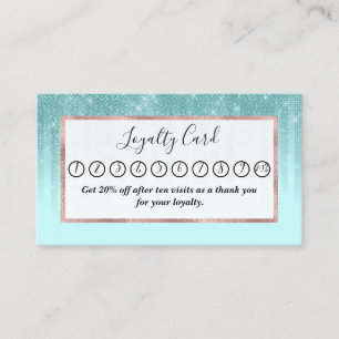Glam Mint Green Aqua Glitter Striped Gradient Loyalty Card