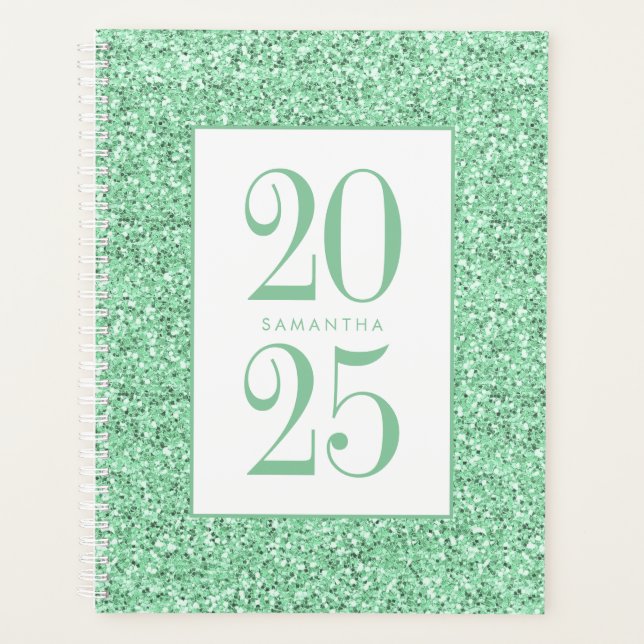Glam Mint Green Glitter Personalised 2022 Planner (Front)