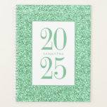 Glam Mint Green Glitter Personalized 2025 Planner<br><div class="desc">Chic Mint Green glitter sparkle pattern design on a new elegant and classic luxurious looking undated planner for 2025 with custom name or planner subject title inside a square border on the front.</div>