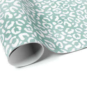 Glam Mint White Leopard Print Wrapping Paper