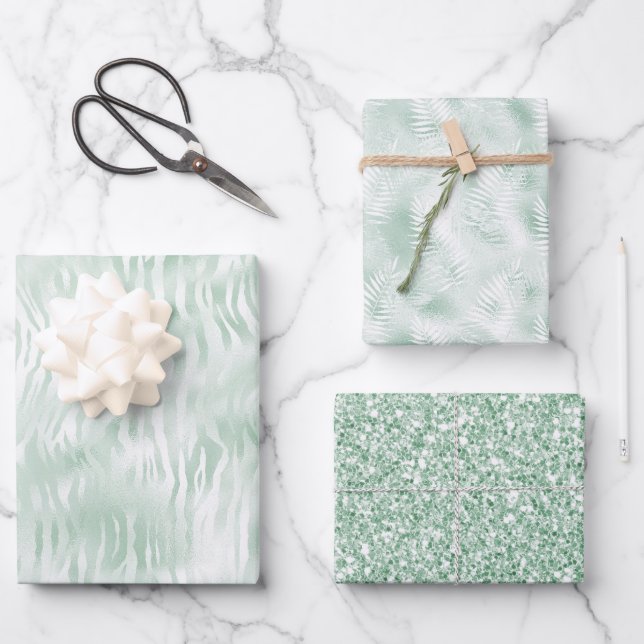 Glam Mint Zebra Print   Wrapping Paper Sheet (Front)