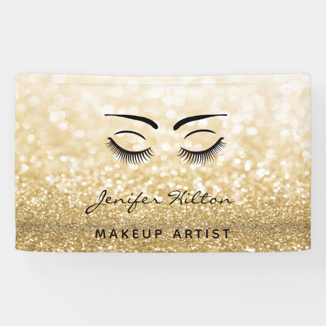 Glam modern chic gold glittery eyelashes & eyebrow banner (Horizontal)