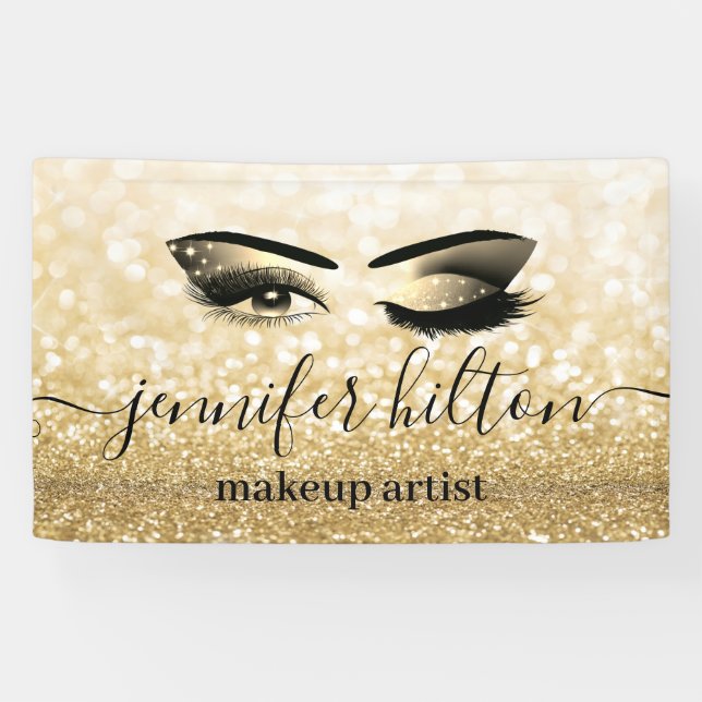 Glam modern gold glittery eyelashes & eyebrow wink banner (Horizontal)