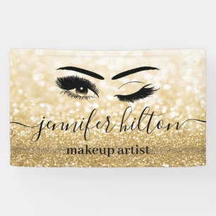 Glam modern gold glittery eyelashes & eyebrow wink banner