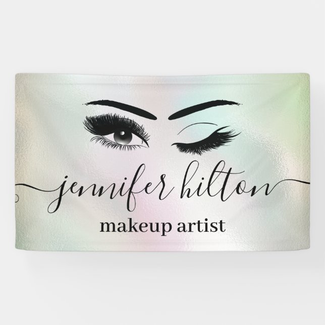 Glam modern holographic eyelashes & eyebrow wink banner (Horizontal)