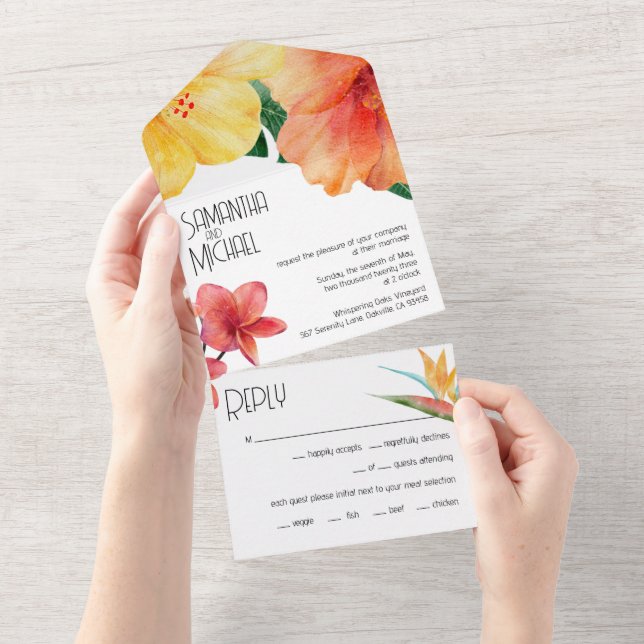 Glam Modern Tropical Chic Wedding All In One Invitation (Tearaway)