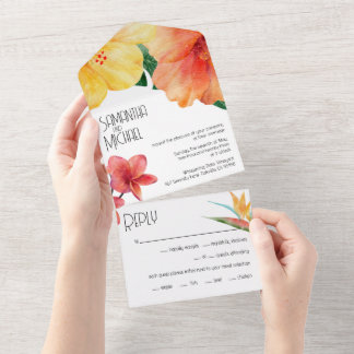 Glam Modern Tropical Chic Wedding All In One Invitation