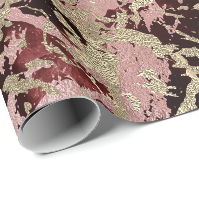Glam Molten Gold Rose Burgundy Marble Shiny Urban Wrapping Paper (Roll Corner)